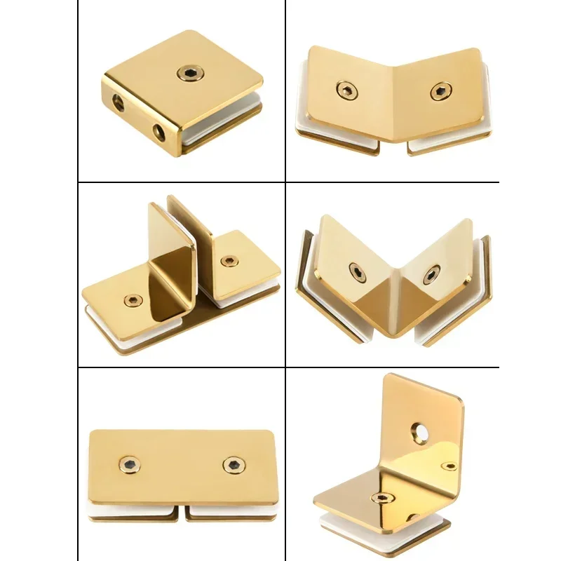 Glass Door Hinge - 304 Stainless Steel Glass Clip Gold